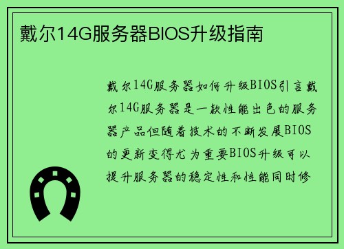 戴尔14G服务器BIOS升级指南